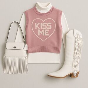 🆕🩷🤍valentines NWT Pink Sleeveless Sweater with Heart Design vest M